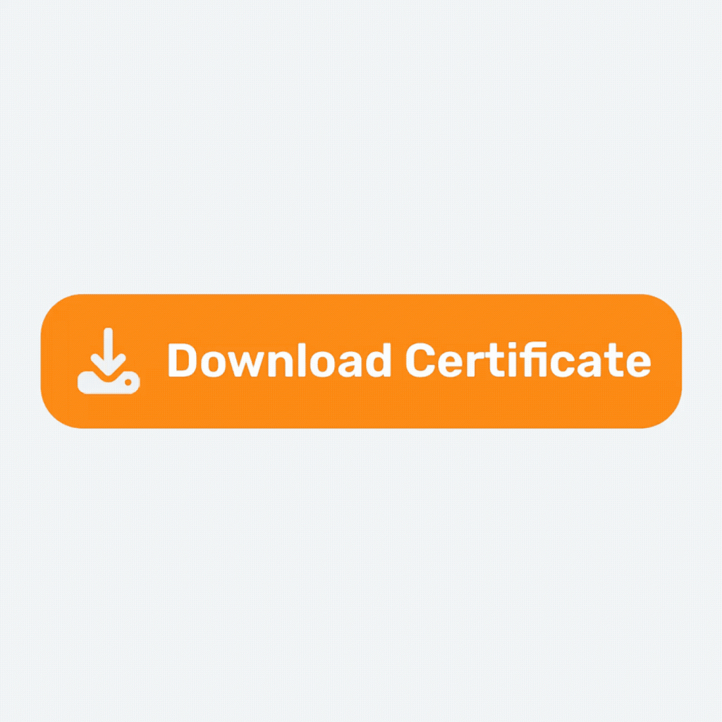 Mouse icon clicking on orange button with "Download Certificate" text opening up Aspire360 certificate of achievement